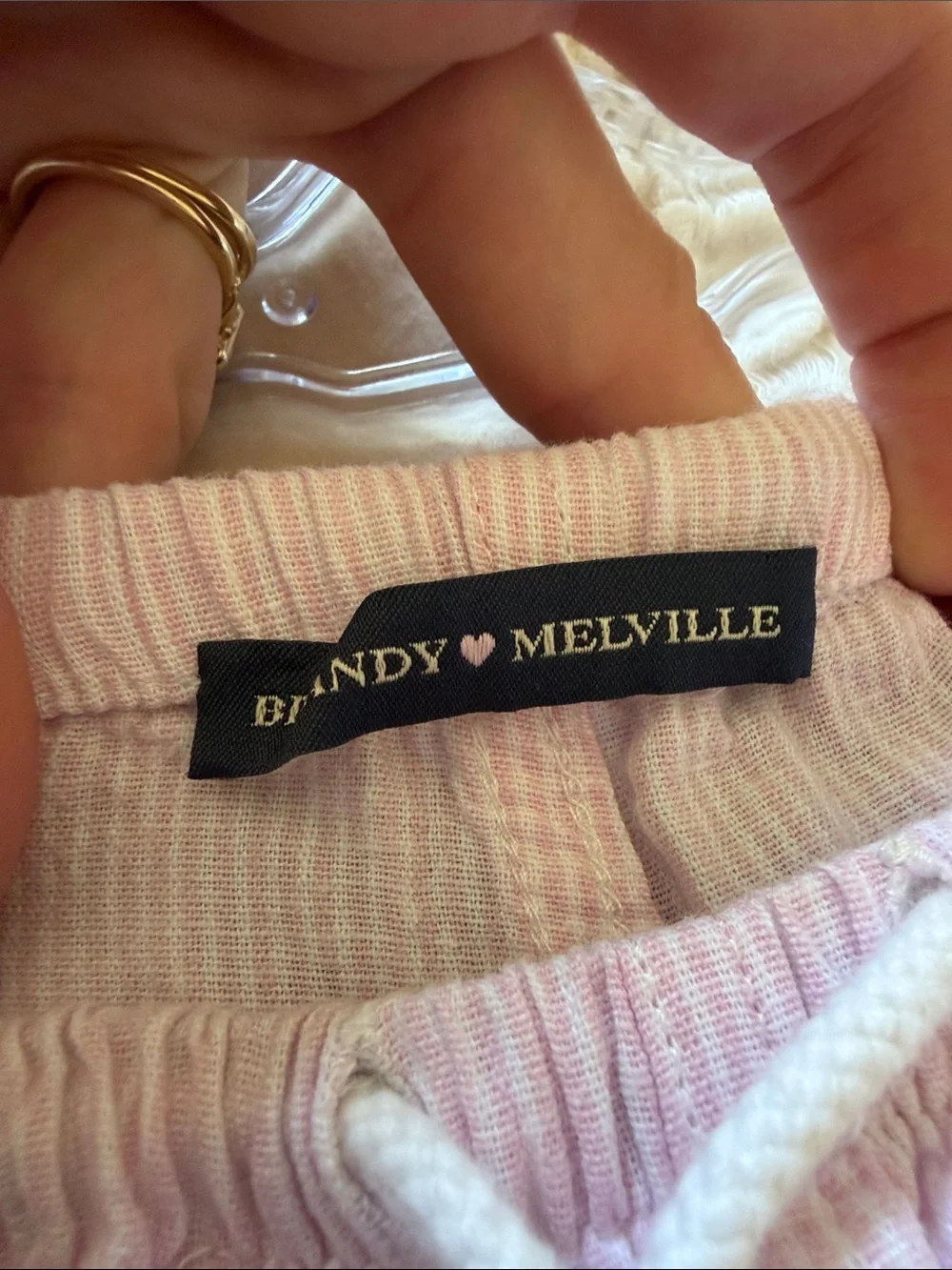Brandy Melville Light Pink and White Striped Linen Drawstring Pants - Picture 3 of 4